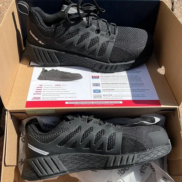 Reebok Black Fusion Flexweave Athletic Work Shoe Size 8 Wide - Picture 3 of 5